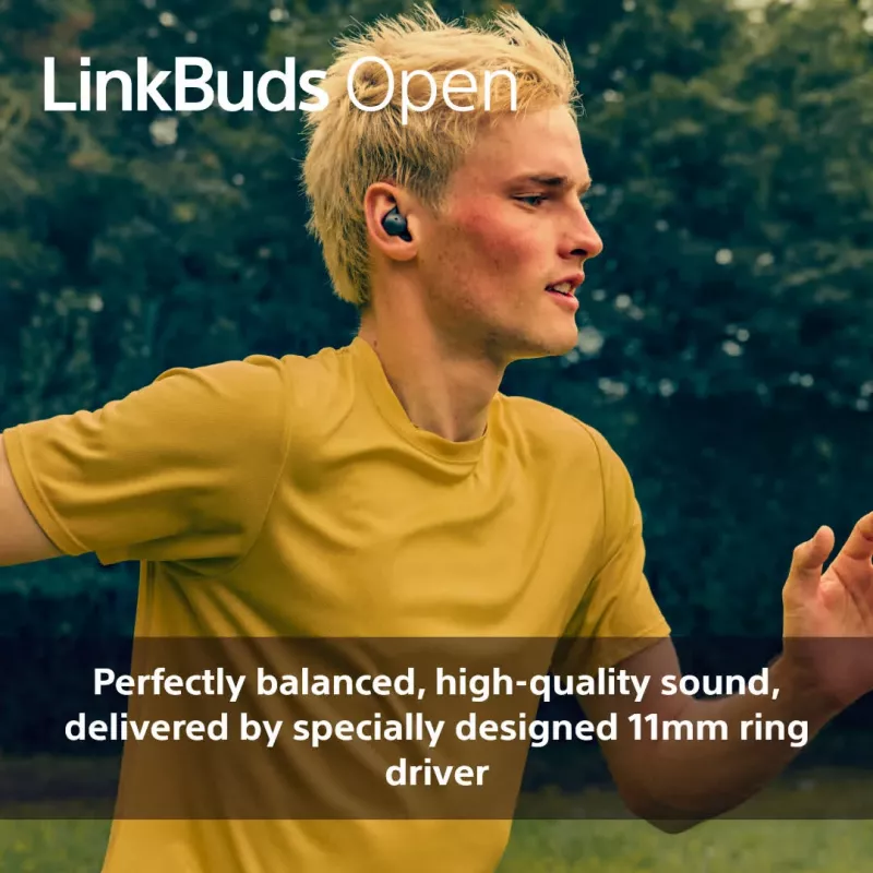Austiņas Sony LinkBuds Open WFL910B — bezvadu Bluetooth iekšējās, 20–20 000 Hz, 10 m darbības rādiuss, 63 g, melnas