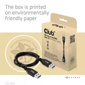 CLUB3D USB Type-A Gen2 (10G) kabelis, 3A M/M 0.5m / 1.64 pēdas