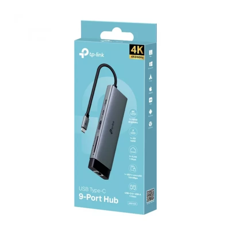 TP-Link UH9120C USB-C centrmezgls ar HDMI, Ethernet un karšu lasītāju