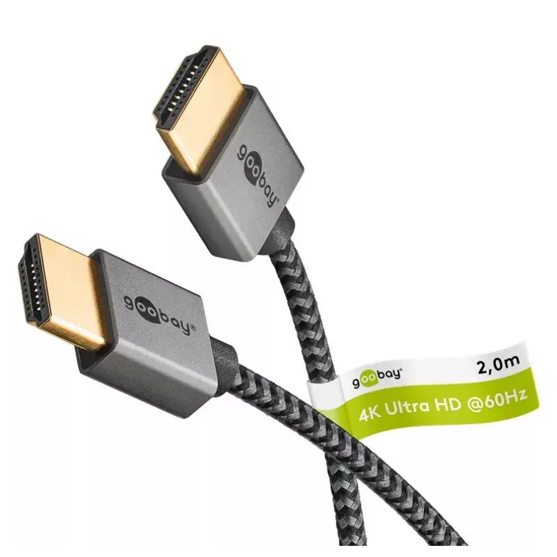Goobay HDMI kabelis 2m A tipa vīriešu-vīriešu 18 Gbit/s Pelēks