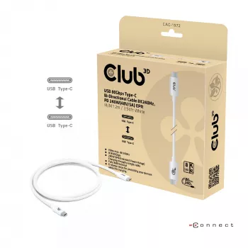 CLUB3D USB 80Gbps sertificēts 240W 8K240Hz Type-C® 1.2m melns kabelis
