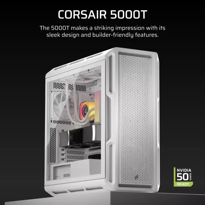 CORSAIR 5000T korpuss - Mid-tower augstas veiktspējas - Balts