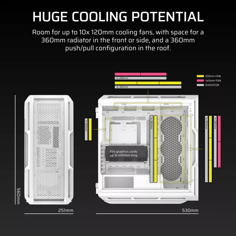 CORSAIR 5000T korpuss - Mid-tower augstas veiktspējas - Balts