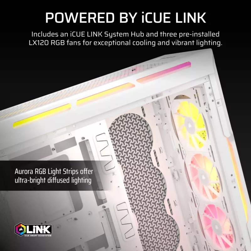 CORSAIR 5000T LX RGB (Temperētais Stikls) Balts - Vidējais Tornis Datora Korpuss