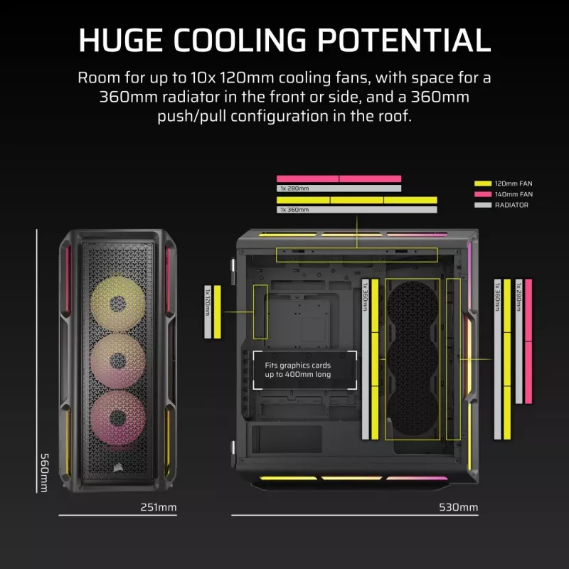 CORSAIR iCUE LINK 5000T LX RGB Mid-Tower korpuss - augstas veiktspējas