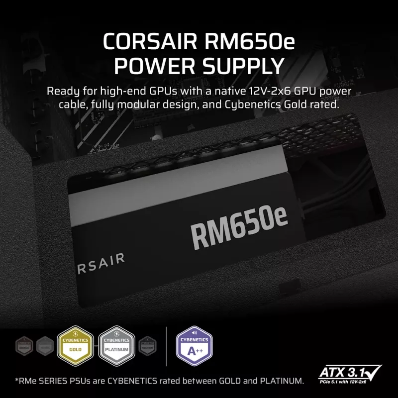 CORSAIR RMe sērijas RM650e pilnībā modulārs, zema trokšņa ATX barošanas bloks, 650 W