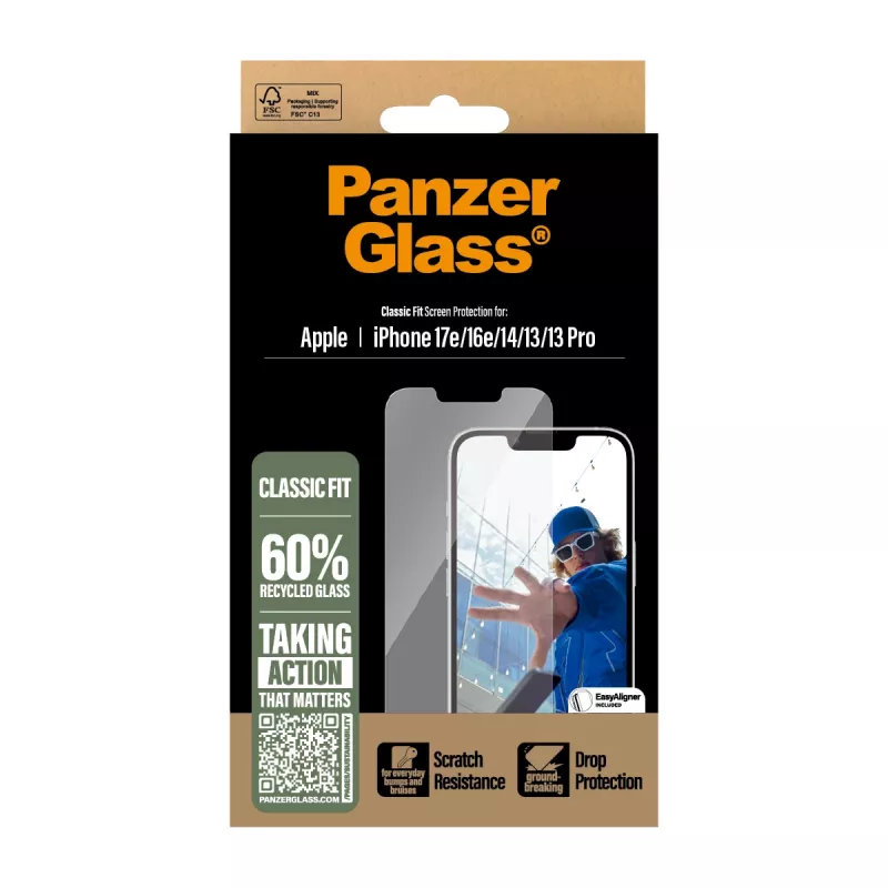 PanzerGlass® Ekrāna aizsargs iPhone 17e | 16e | 14 | 13 | 13 Pro | Classic Fit ar EasyAligner