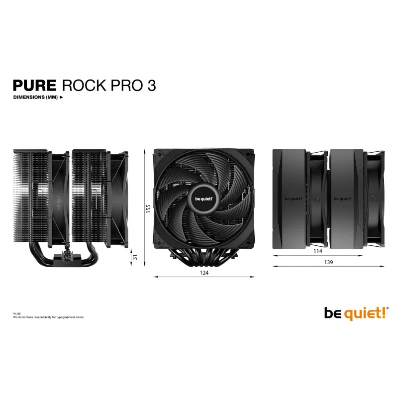 be quiet! Pure Rock Pro 3 Black procesora gaisa dzesētājs 12 cm 1 gab.