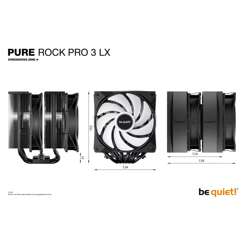 be quiet! Pure Rock Pro 3 LX Black procesora gaisa dzesētājs 12 cm 1 gab.