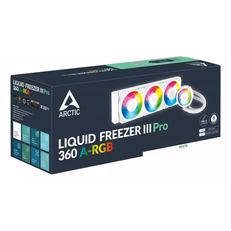 ARCTIC Liquid Freezer III Pro 360 A-RGB (Balts) - Daudzkompatibils visaptverošs CPU ūdens dzesētājs ar A-RGB