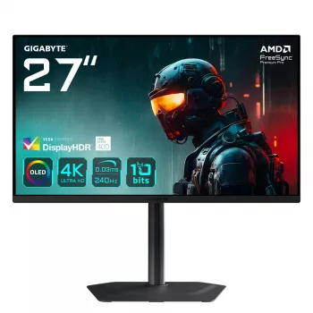 GIGABYTE MO27U2 OLED 4K UHD spēļu monitors - 3840x2160, 240Hz, 0.03ms, 1000 cd/m², Display HDR True Black 400, HDMI 2.1, DisplayPort 1.4