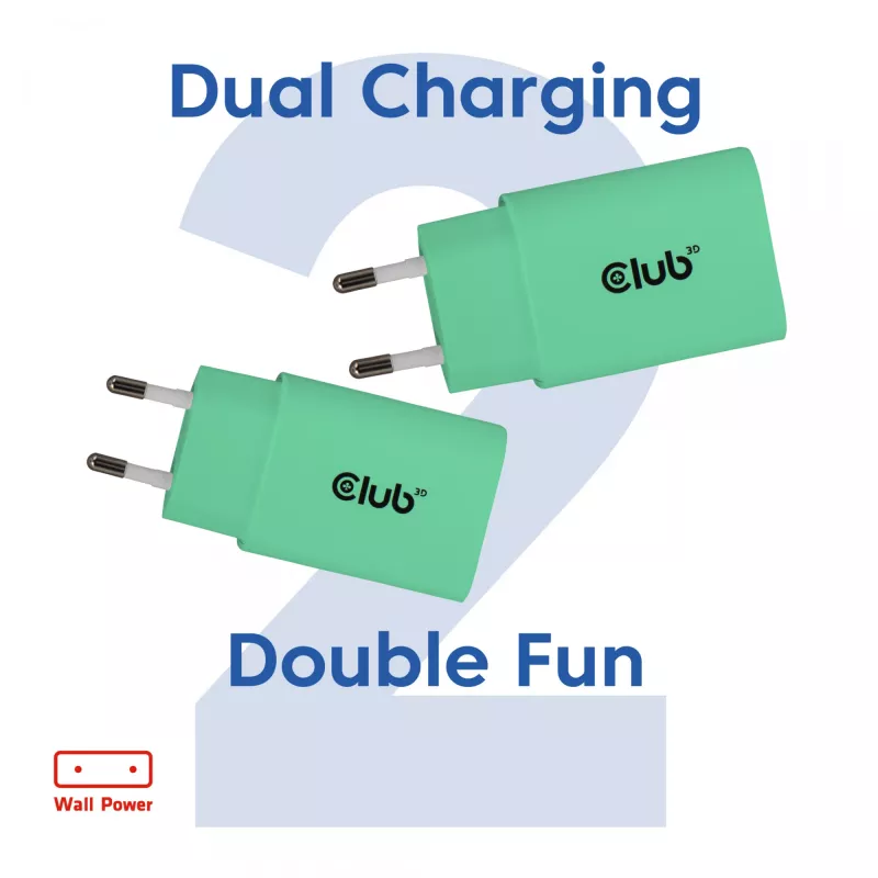 Club 3D USB-C lādētāju 2 komplekts 30W — Divi 30W USB-C sienas lādētāji
