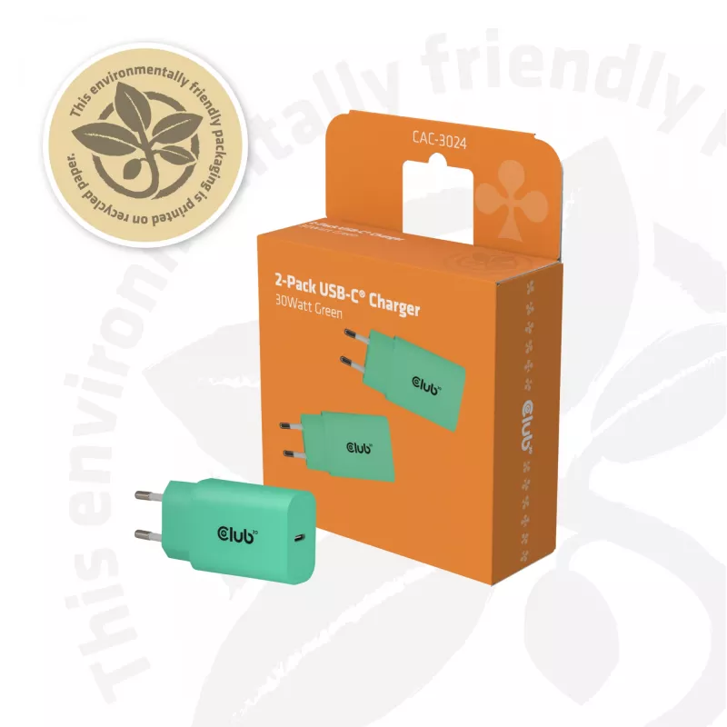 Club 3D USB-C lādētāju 2 komplekts 30W — Divi 30W USB-C sienas lādētāji