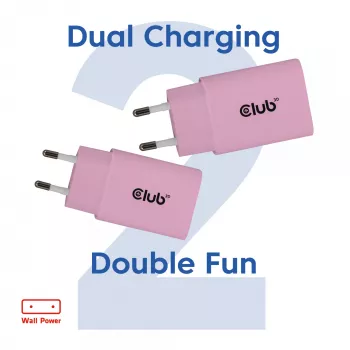 CLUB3D 2 gab. USB-C lādētājs 30W balts, iekštelpām, AC, rozā