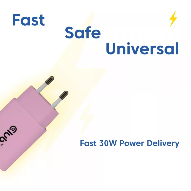 CLUB3D 2 gab. USB-C lādētājs 30W balts, iekštelpām, AC, rozā