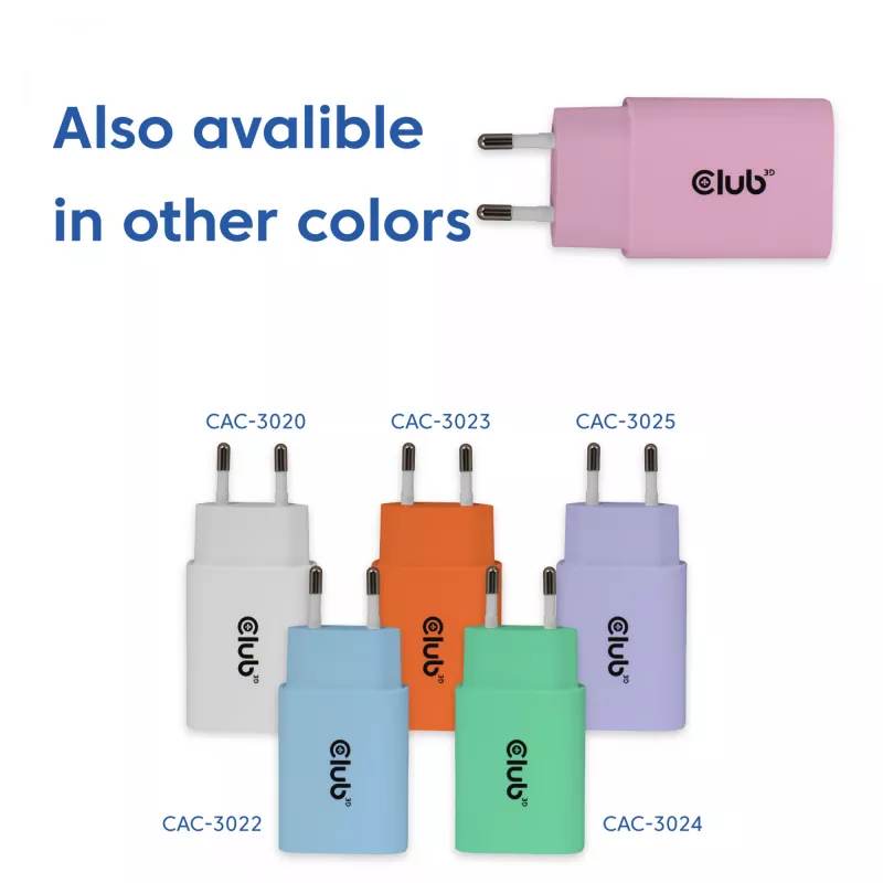 CLUB3D 2 gab. USB-C lādētājs 30W balts, iekštelpām, AC, rozā