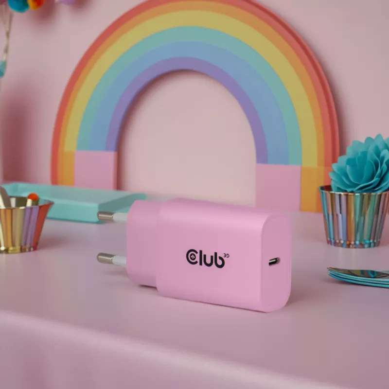 CLUB3D 2 gab. USB-C lādētājs 30W balts, iekštelpām, AC, rozā