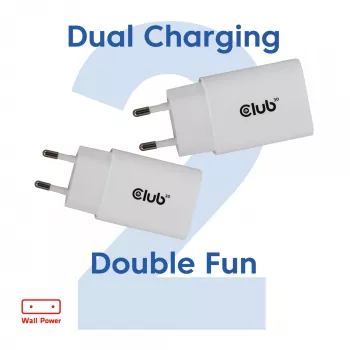 USB-C lādētājs 2‑pakā CLUB3D CAC-3020, 30 W kopā, balts