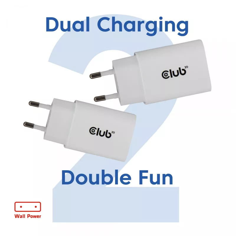 USB-C lādētājs 2‑pakā CLUB3D CAC-3020, 30 W kopā, balts