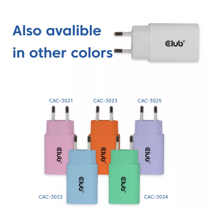 USB-C lādētājs 2‑pakā CLUB3D CAC-3020, 30 W kopā, balts