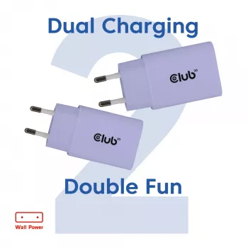 CLUB3D USB-C lādētājs 30W 2-pack kompakts telefoniem un planšetēm