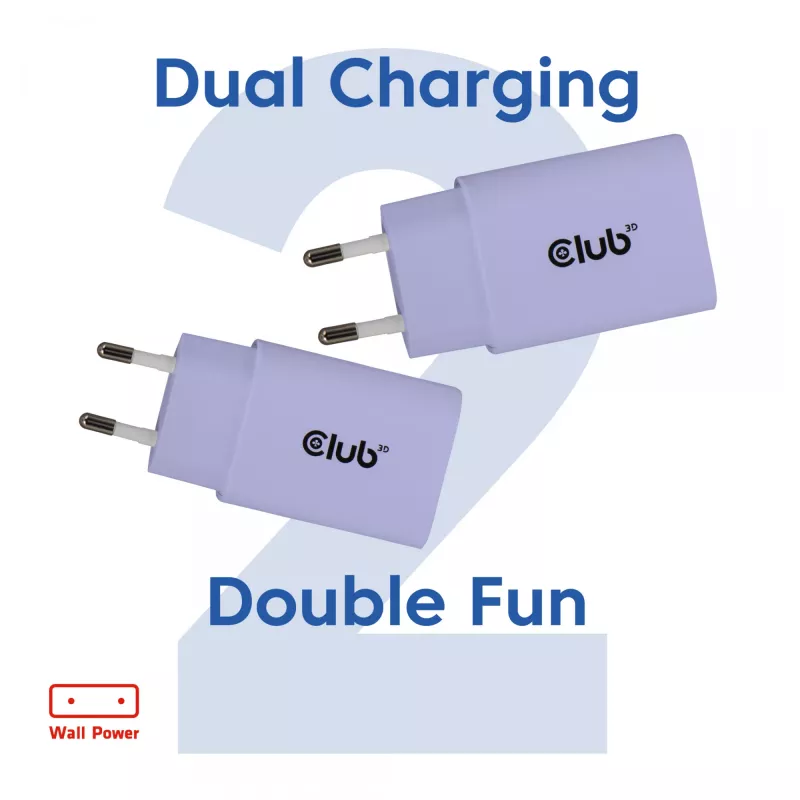 CLUB3D USB-C lādētājs 30W 2-pack kompakts telefoniem un planšetēm