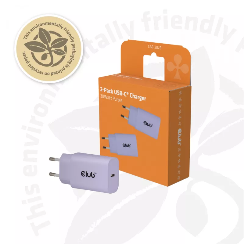CLUB3D USB-C lādētājs 30W 2-pack kompakts telefoniem un planšetēm