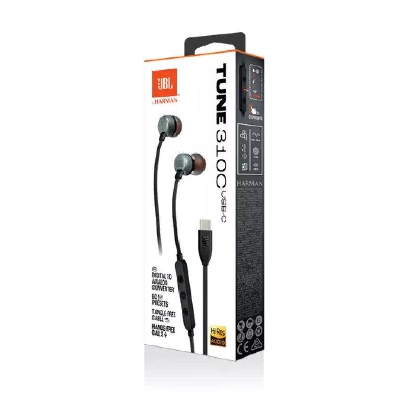 JBL Tune 310C austiņas vadu iekšauss zvaniem/mūzikai USB Type-C melnas