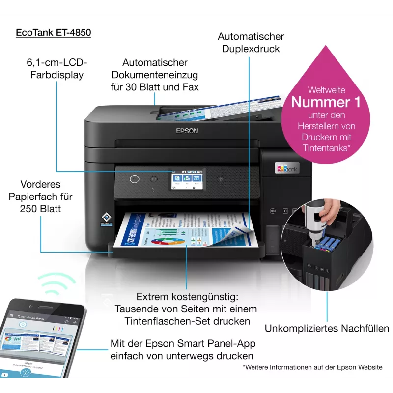 Epson EcoTank ET-4850 Daudzfunkciju printeris A4 4800 x 1200 DPI 33 ppm Wi-Fi