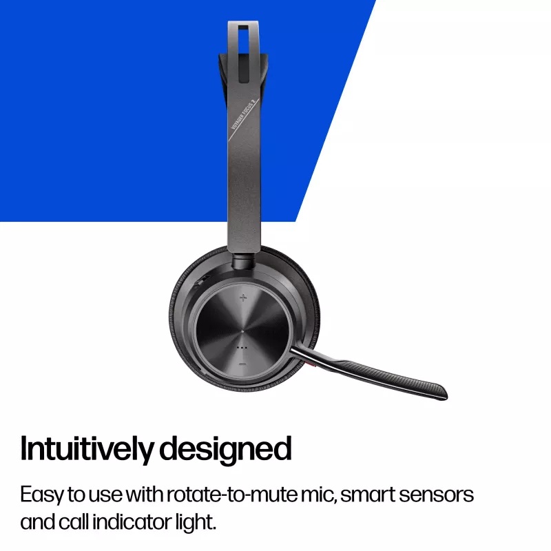 HP Poly Voyager Focus 2 USB-C-C austiņas + USB-C/A adapteris + uzlādes statīvs