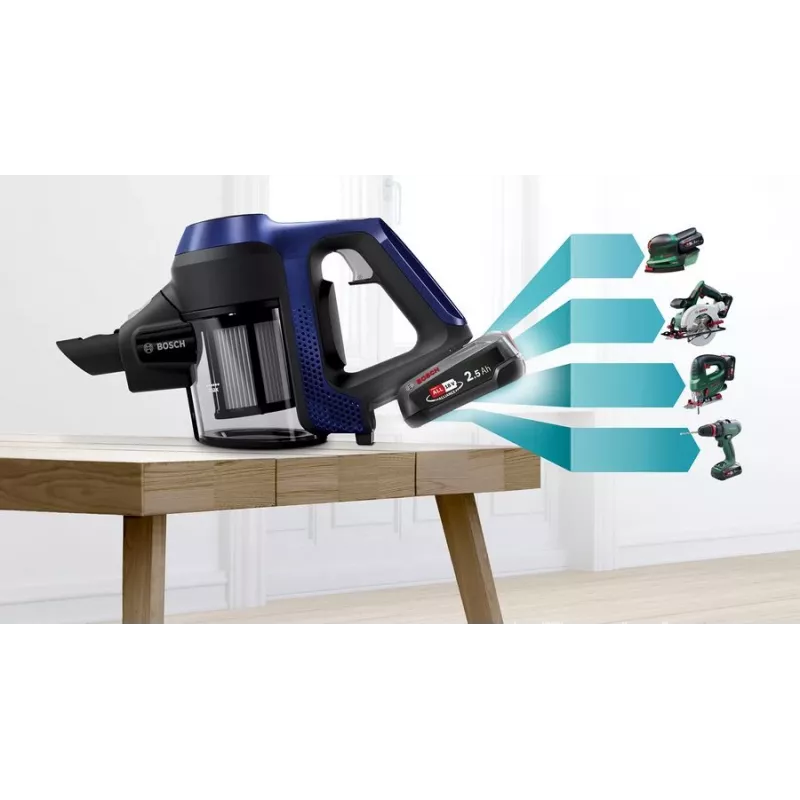 Bosch Serie 6 BBS611MAT kociņu putekļsūcējs 2-in-1, bezmaiss, 0.3 L, zils, 2.5 Ah
