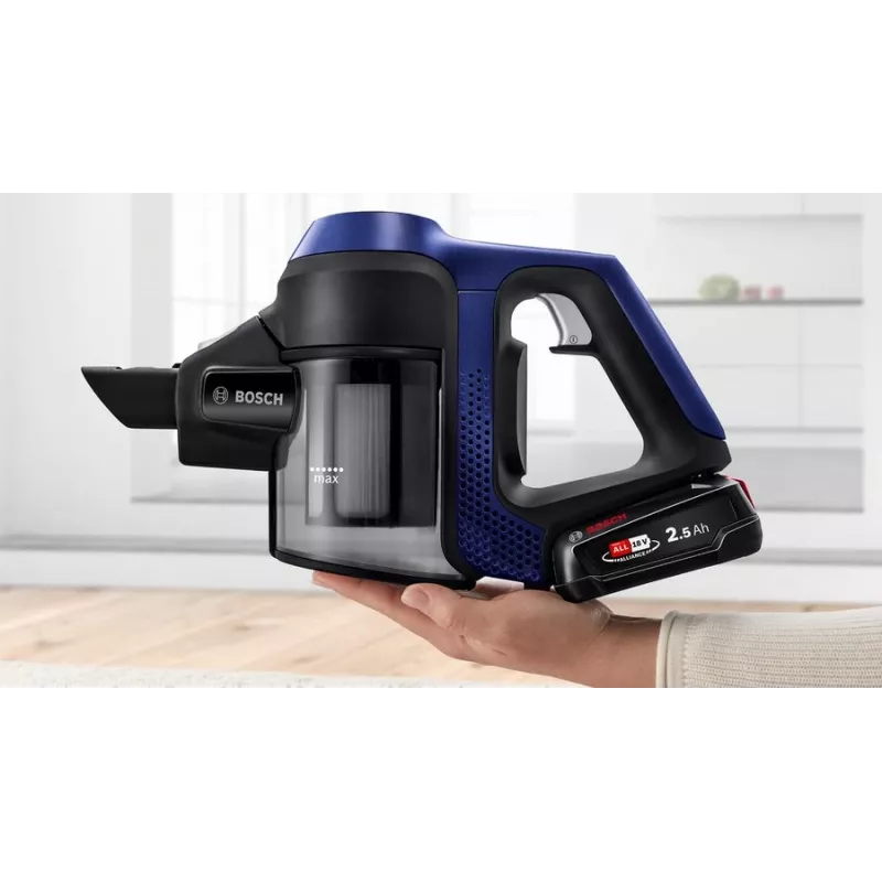 Bosch Serie 6 BBS611MAT kociņu putekļsūcējs 2-in-1, bezmaiss, 0.3 L, zils, 2.5 Ah