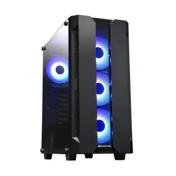Korpus CHIEFTEC GS-01B-OP Tower Melns — rūdīts stikls, RGB ventilatori, atbalsta ATX/Micro-ATX, GPU līdz 320 mm