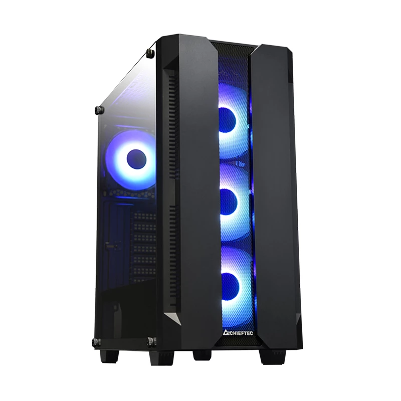 Korpus CHIEFTEC GS-01B-OP Tower Melns — rūdīts stikls, RGB ventilatori, atbalsta ATX/Micro-ATX, GPU līdz 320 mm