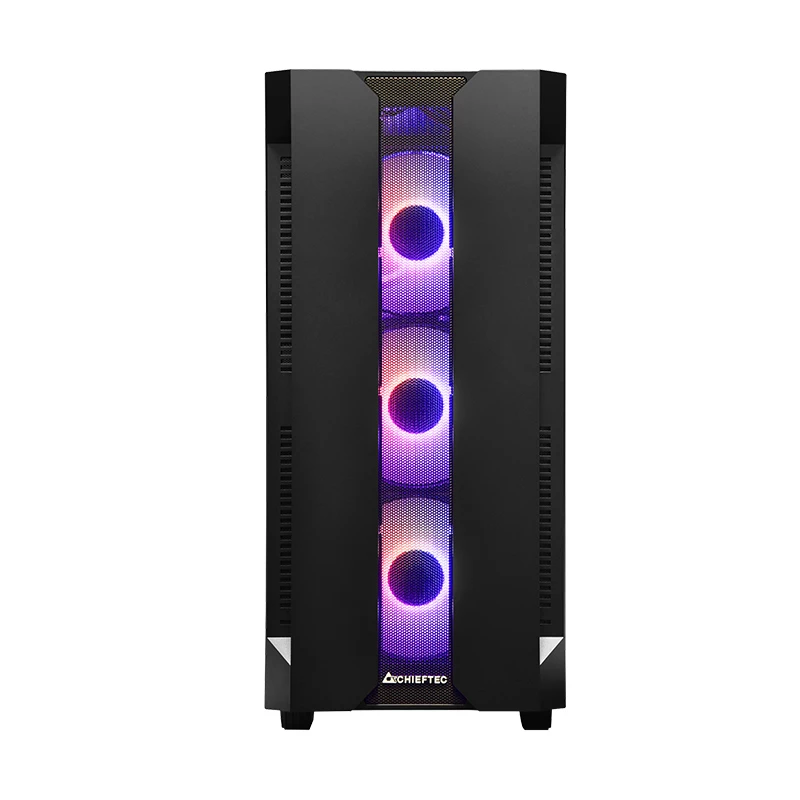 Korpus CHIEFTEC GS-01B-OP Tower Melns — rūdīts stikls, RGB ventilatori, atbalsta ATX/Micro-ATX, GPU līdz 320 mm