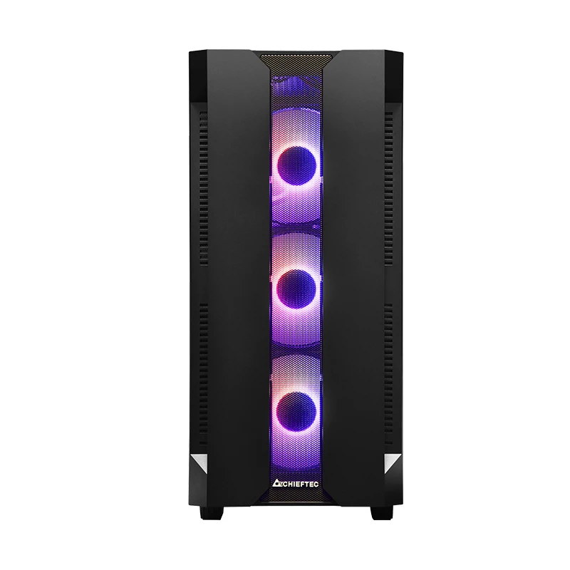 Korpus CHIEFTEC GS-01B-OP Tower Melns — rūdīts stikls, RGB ventilatori, atbalsta ATX/Micro-ATX, GPU līdz 320 mm