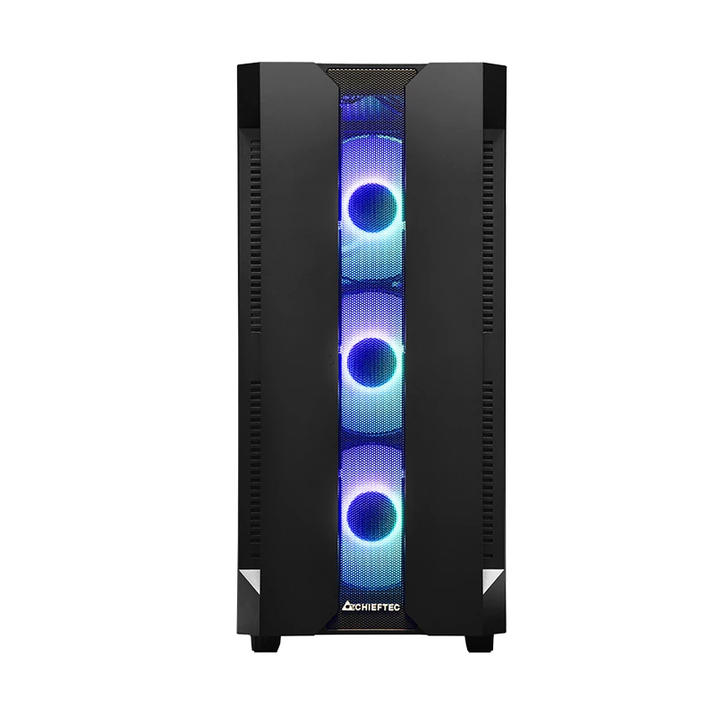 Korpus CHIEFTEC GS-01B-OP Tower Melns — rūdīts stikls, RGB ventilatori, atbalsta ATX/Micro-ATX, GPU līdz 320 mm