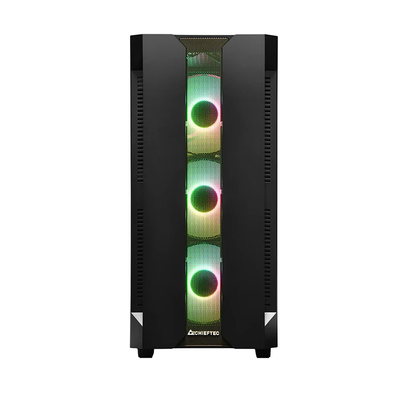 Korpus CHIEFTEC GS-01B-OP Tower Melns — rūdīts stikls, RGB ventilatori, atbalsta ATX/Micro-ATX, GPU līdz 320 mm