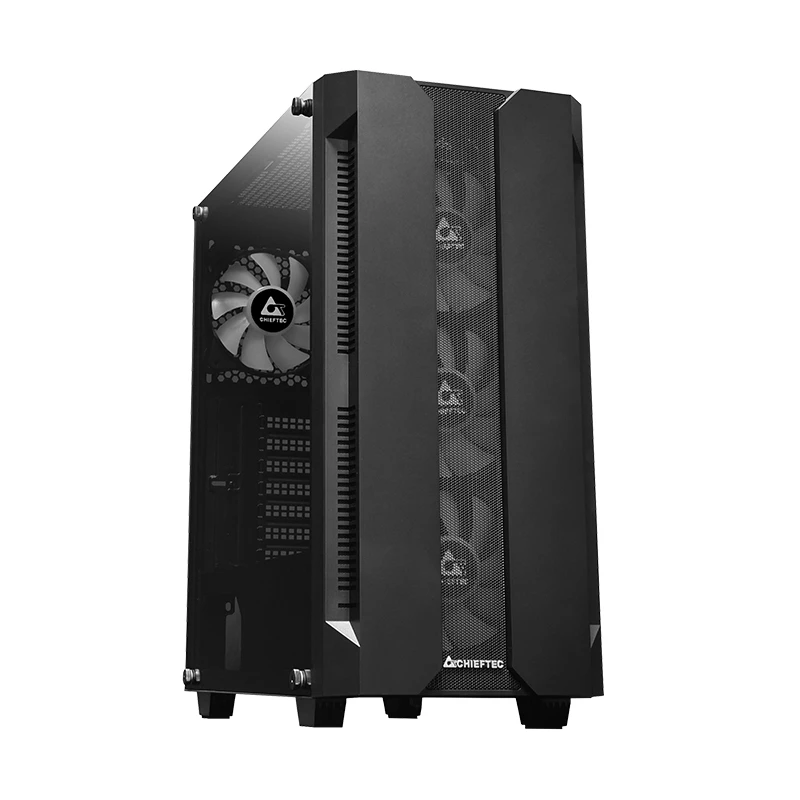 Korpus CHIEFTEC GS-01B-OP Tower Melns — rūdīts stikls, RGB ventilatori, atbalsta ATX/Micro-ATX, GPU līdz 320 mm