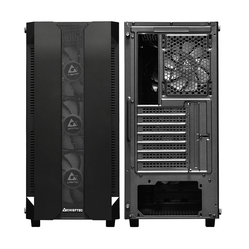 Korpus CHIEFTEC GS-01B-OP Tower Melns — rūdīts stikls, RGB ventilatori, atbalsta ATX/Micro-ATX, GPU līdz 320 mm