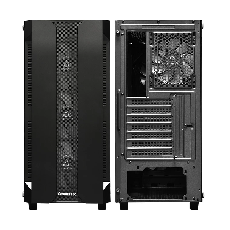 Korpus CHIEFTEC GS-01B-OP Tower Melns — rūdīts stikls, RGB ventilatori, atbalsta ATX/Micro-ATX, GPU līdz 320 mm