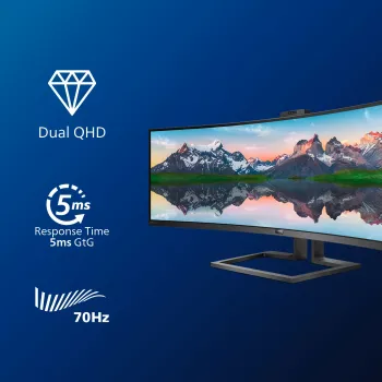 Philips P līnija 32:9 SuperWide izliekts LCD monitors 499P9H/00, 124 cm (48.8 inch), 5120 x 1440 pikseļi, UltraWide Dual Quad HD, LCD, 5 ms, Melns