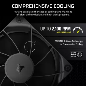 Korpusa ventilators Corsair RS120 12 cm Melns 420-2100 RPM 0.2-4.15 mmH2O