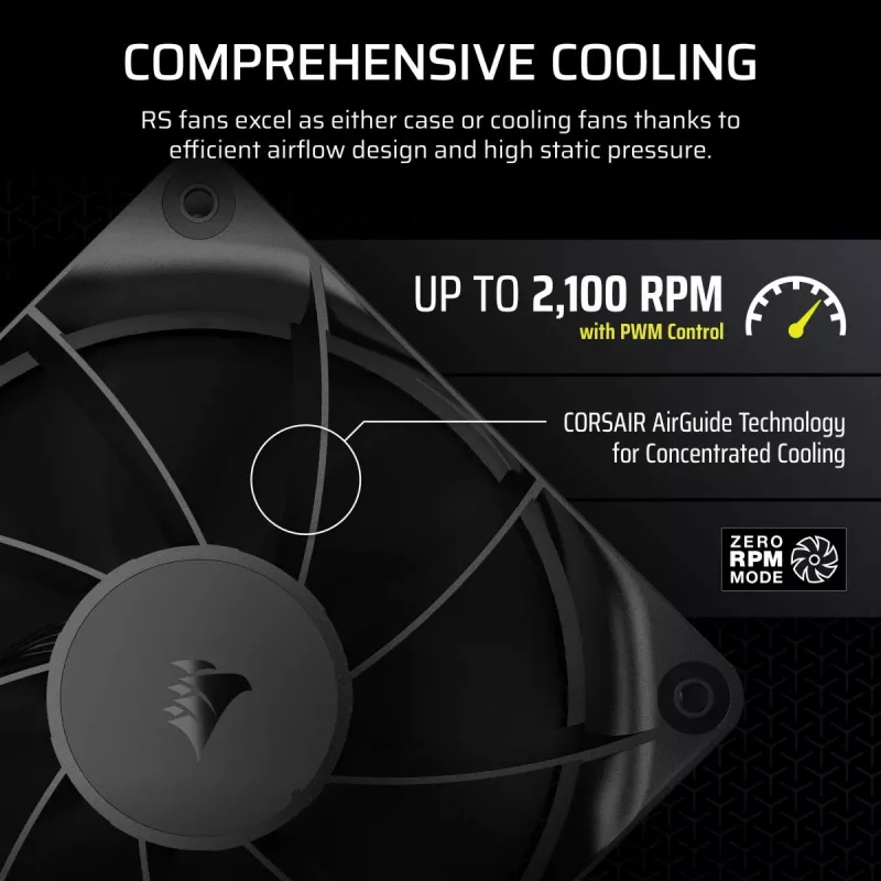 Corsair RS120 CO-9050188-WW PWM datora korpusa ventilators, 120 mm, melnā krāsā