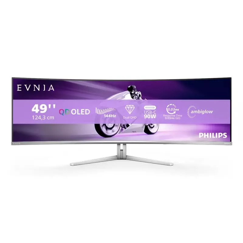 Philips Evnia 8000 49M2C8900L/00 datora monitors 124.2 cm (48.9 collas) 5120 x 1440 pikseļi Dual QHD QD-OLED Balts
