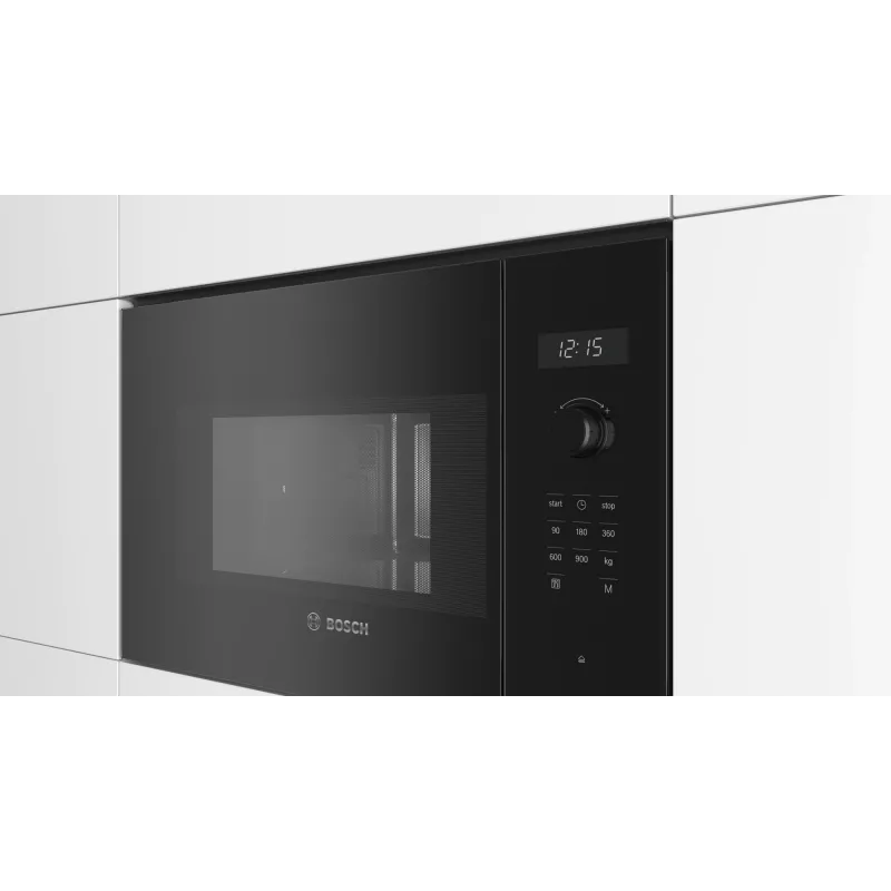 Iebūvējamā solo mikroviļņu krāsns Bosch Serie 6 BFL554MB0 – 900 W, 25 L, rotācijas un skārienvadība, melna