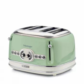 Ariete 156 4 Slotu Vintage Toaster, 1600 W, 6 Grauzdēšanas Līmeņi, Nerūsējošais Tērauds Krāsots Pasteļzaļā, Bez Sviestmaižu Turētājiem, Zaļš