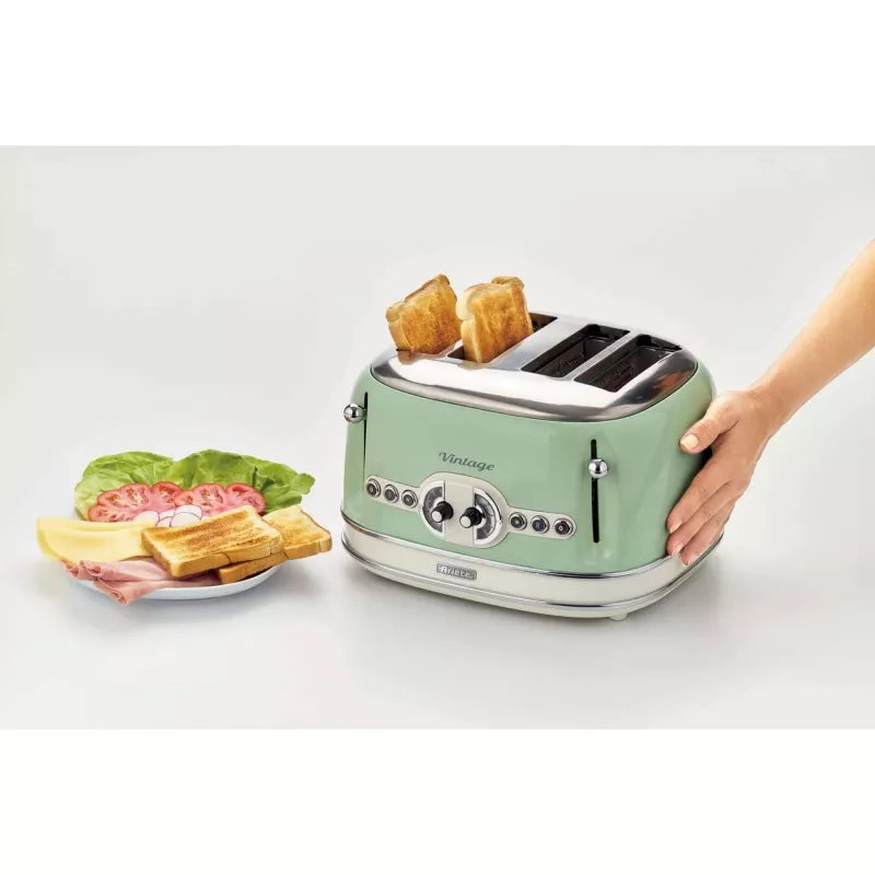 Ariete Vintage 156 4 šķēlīšu tosteris, 1600 W, gaiši zaļā krāsā