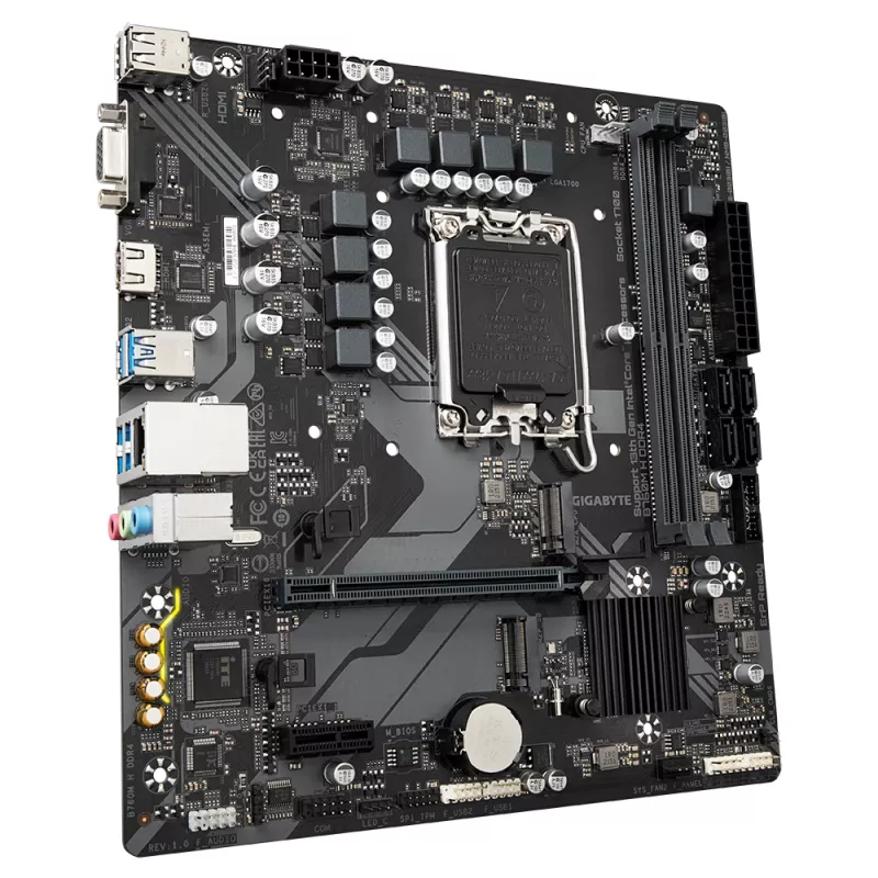 GIGABYTE B760M H DDR4 mātesplate - atbalsta Intel Core 14. paaudzes CPU, 6+1+1 fāžu digitālais VRM, līdz 3200MHz DDR4 (OC), 2xPCIe 4.0 M.2, GbE LAN, USB 3.2 Gen1