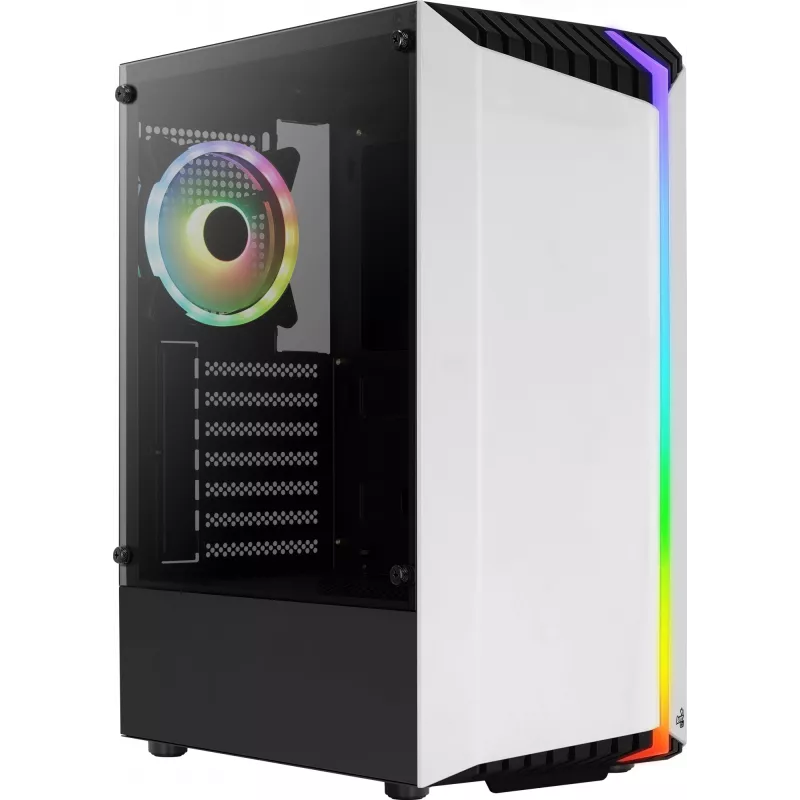 Aerocool Bionic V2 Midi Tower datora korpuss, ATX / micro ATX / Mini-ITX, rūdīts stikls, RGB, baltā krāsā